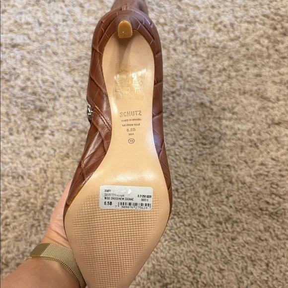 SCHUTZ Brown Croc-Embossed Heeled Boots - Picture 3 of 3